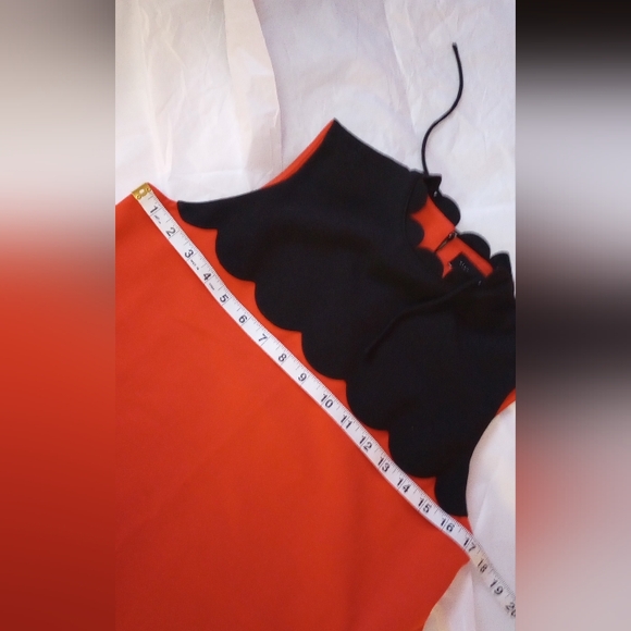 Victoria Beckham Orange and Black Scalloped neck Sleeveless Dress. Ruffle Bottom - Picture 9 of 10